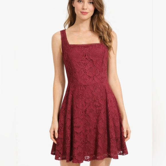 City Vibe Dresses & Skirts - City Vibe Womens Burgundy Fit & Flare Sleeveless Dress Size 15 Lined Square Neck